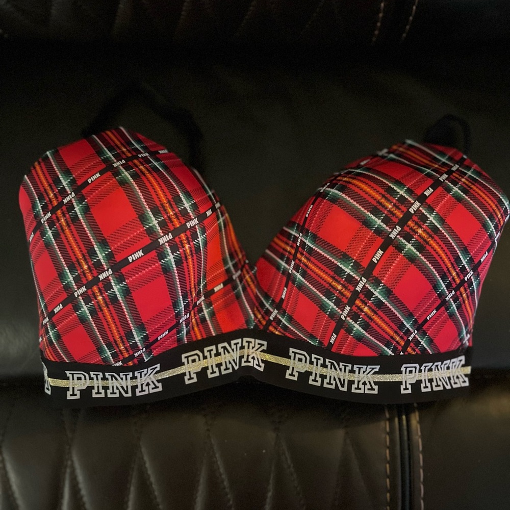 PINK Victoria's Secret Red and Black Plaid Bra